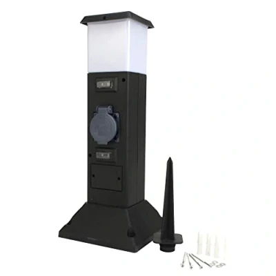 Afbeelding van UNITEC 44246 stekkerverdeler voor buiten, 2 stopcontacten, IP44, extra verlichting, kunststof zuil