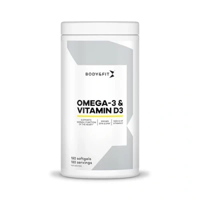 Afbeelding van Body &amp; Fit Omega 3 Vitamine D3 Visolie Capsules 1000 IU 180 stuks
