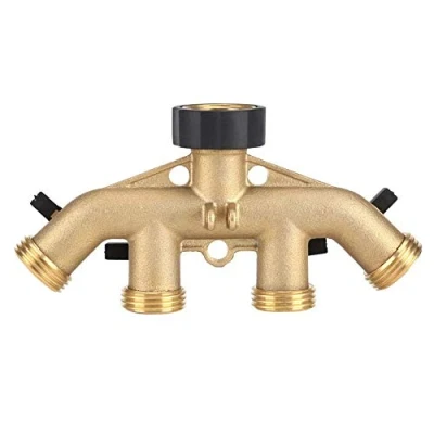 Afbeelding van Thread 3/4 4 Way Heavy Duty Messing Tuinslang Connector Tap Splitter Slang Adapter Gooseneck Water tuin Afsluiter voor gazon en (Europese draad 3/4)