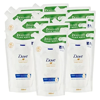 Afbeelding van 12 x eco navulverpakking voor dieptereiniger, hydraterend, zeep, handen, revitaliseringseffect, navullingen van 500 ml