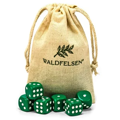 Afbeelding van Waldfelsen 6, 12, 20, 30 of 50 hoogwaardige dobbelstenen, standaardformaat, 16 mm, acryldobbelstenen, speeldobbelstenen, 6 zijdig, zeszijdig speelaccessoireset met stoffen zak (groen,