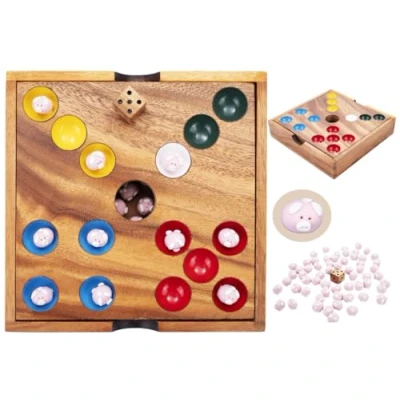 Afbeelding van Engelhart 350440 Varkensgat Spel Ecologisch Houten Bordspel 60 Keramische Varkens Gezelschapsspel voor Kinderen vanaf 6 Jaar