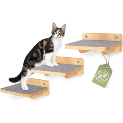 Afbeelding van WOOWOOD® Klimwand katten I kattentrap set van 3 muur kattenladder klimmen Catwalk maat XL