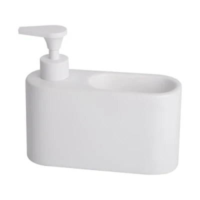 Afbeelding van KOOK TIME Afwasmiddeldispenser van keramiek zeepdispenser keuken met opbergruimte voor wasmachines of spons 18 x 6 158 cm. Compacte en elegante spoelbakorganizer wit mat