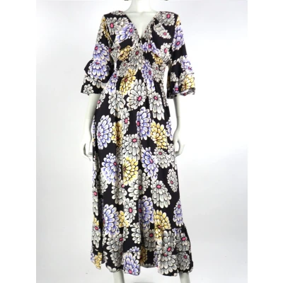 Afbeelding van Lange Zomerjurk Lizzy Bloemen Zwart One Size
