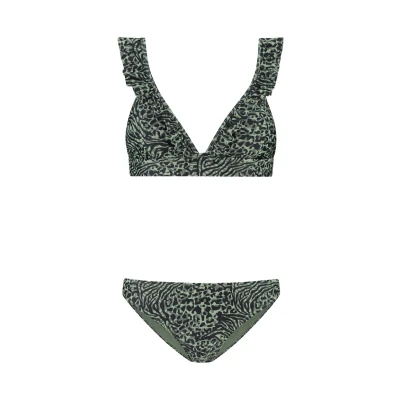 Afbeelding van Shiwi Bobby Fixed SET Ruffle Bikini, Dames, Maat: 36, Forest green mixed animal