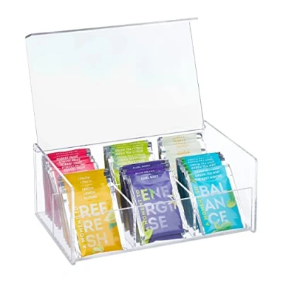 Afbeelding van Relaxdays theedoos acryl 6 vakken transparante theekist leeg kleine make up organizer
