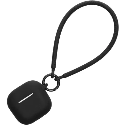 Afbeelding van kwmobile oordopjes case geschikt voor Apple Airpods 4 hoesje Oortjes cover met handstrap in ear koptelefoon hoes Silicone zwart