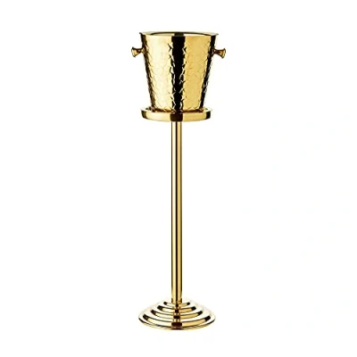 Afbeelding van EDZARD Champagnekoeler Capri Gold, wijnkoeler van roestvrij staal met hamer look, dubbelwandig, zilveren look binnen, totale hoogte 85 cm, de pot 23 cm