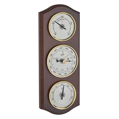 Afbeelding van TFA Dostmann analoog weerstation, 20.1000.03, met barometer, thermometer, hygrometer voor lokale weervoorspelling, gemaakt van massief hout, waltnootkleurig, (L)105 x (B)40 (H)275 mm
