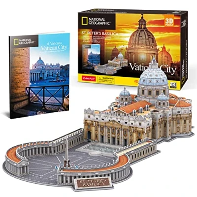 Afbeelding van CubicFun 3D puzzels voor volwassenen, Vaticaan, St. Petersbasic, modelbouwset, kinderen van 8 tot 10 jaar, Vaticaanstad, architectuurpuzzels tafelbouw met boek, 101