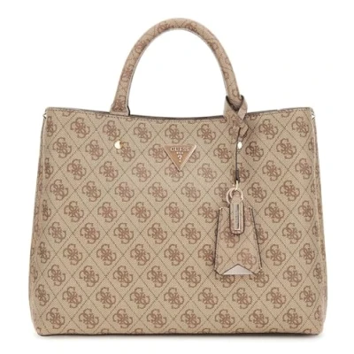 Afbeelding van GUESS handtas schoudertas Meridian II Girlfriend Satchel Bag Latte Logo Lichtbruin