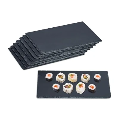 Afbeelding van Relaxdays leisteen serveerplank 8 stuks plateau 26 x 16 cm kaasplank sushi