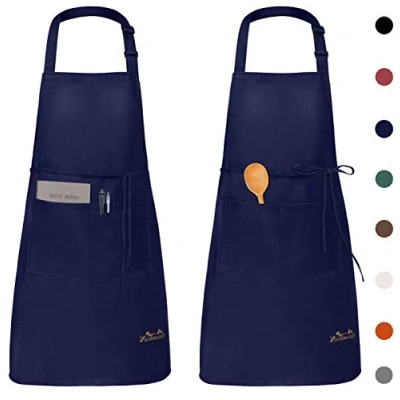 Afbeelding van Viedouce schort, 2 pack waterdichte Schorten keukenschort met zakken, verstelbare keukenschort, BBQ slabbetje, (Marine)