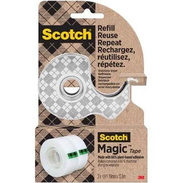 Afbeelding van RVS dispenser met 2 rolletjes Scotch Magic Tape 19mmx13,9m