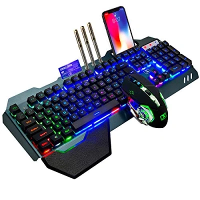 Afbeelding van Draadloze 2,4 GHz Oplaadbare Toetsenbord muiscombinatieset QWERTY indeling 3800 mAh Unifying USB ontvanger Gamer met Regenboogverlichting 2400 DPI 7 Kleuren Ademende Optische muis Muizen