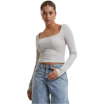 Afbeelding van Urban Classics Square NECK Longsleeve, Dames, Maat: 4XL, Whitesand