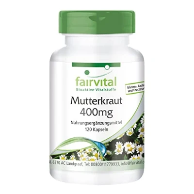 Afbeelding van fairvital Moederkruid 400 mg 120 capsules voor 4 maanden Tanacetum parthenium Feverfew 100% veganistisch Kwaliteit getest en hoog gedoseerd Made in Germany