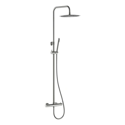 Afbeelding van Wiesbaden Ribbd thermostatische regendoucheset opbouw geborsteld staal