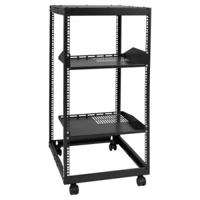 Afbeelding van VEVOR 20U Open Frame Server Rack, 15&quot; 40&quot; Verstelbare Diepte, Vrijstaand of Wandmontage Netwerk 4 Post AV rack met wielen, Houdt Al Uw Netwerken IT apparatuur Gear Router Modem