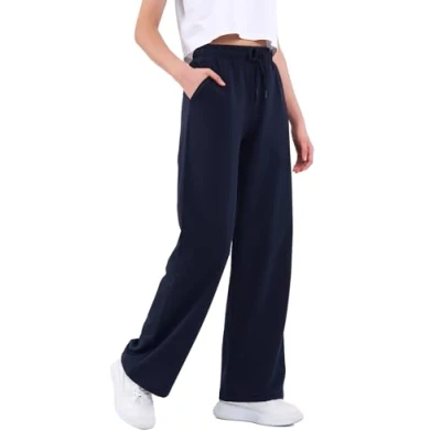 Afbeelding van COMEOR Joggingbroek voor dames, lange katoenen trainingsbroek, losse sweatpants met elastische tailleband en rechte pijpen, donkerblauw, XS