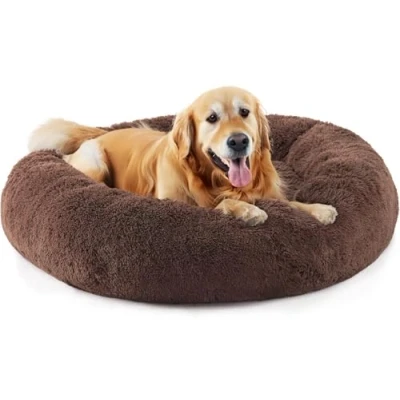 Afbeelding van Kalmerend kattenbed, donut pluizig pluche rond hondenbed, behaaglijk zacht wasbaar kussen, zelfverwarmende huisdierbedden met antislip onderkant, anti angst binnen om te slapen, knuffelnest