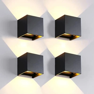 Afbeelding van 4 stuks wandlampen voor binnen en buiten, led kubus, moderne wandlamp, zwart, 6 W, 3000 K, warm licht, IP65 waterdicht, buitenlamp, vierkante stralingshoek instelbaar