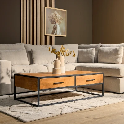 Afbeelding van Salontafel Mangohout Sanne industrieel 130 x 70 cm
