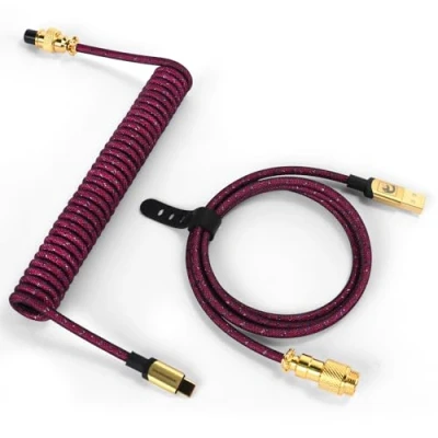 Afbeelding van XINMENG C03 Gevlochten Opgerolde Toetsenbordkabel, Pro Custom USB C Afneembare Vliegerkabel met Dubbele Mouwen voor Gamingtoetsenbord, Type naar A Mechanisch Toetsenbord Roos
