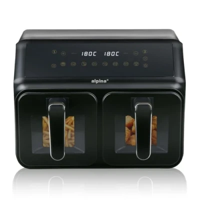 Afbeelding van alpina Dubbele Airfryer 8L Heteluchtfriteuse met Digitaal Display Air Fryer Timer en Temperatuur 60 tot 200℃ Duo XXL 8 Kookprogramma&#039;s Kijkvensters Zwart