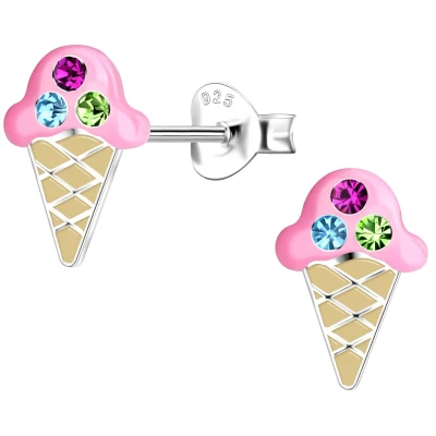 Afbeelding van JoyS Zilveren ijsje oorbellen roze 7 x 10 mm kristal sterling zilver 925 kinderoorbellen