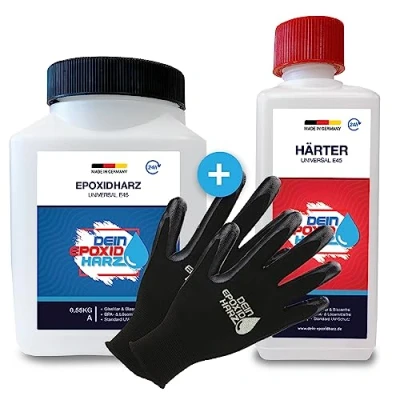 Afbeelding van Longfair Epoxyhars met verharder, GVK set van 0,8 kg, giethars professionele kwaliteit, helder en reukloos, geschikt voor hout, inclusief beschermende handschoenen