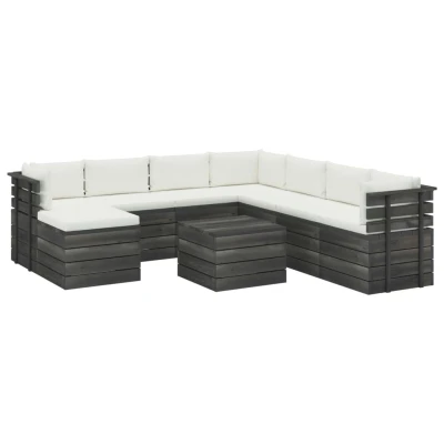 Afbeelding van 9 delige Loungeset pallet met kussens massief grenenhout