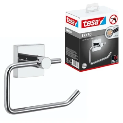 Afbeelding van tesa® Ekkro toiletrolhouder, hoogglans verchroomd metaal, zelfklevend, 53 mm x 140 99