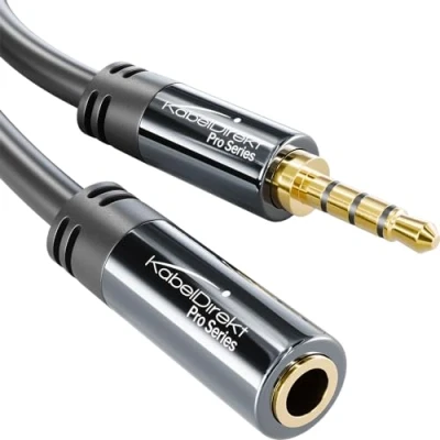 Afbeelding van KabelDirekt Headsetverlengkabel met onbreekbare metalen behuizing 3 m (de verlenging is ideaal voor gaming headsets of microfoon, TRRS 4 pins, 3,5 mm plug naar bus)
