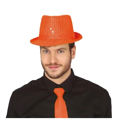 Afbeelding van Guirca Glitter verkleed hoedje oranje accessoires volwassenen/heren met pailletten