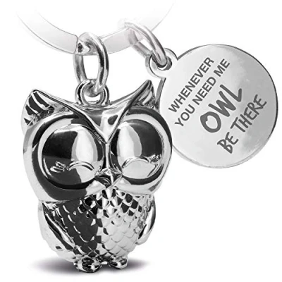 Afbeelding van FABACH uil sleutelhanger Owly met gravure schattige vriendschap en liefde geluksbrenger van metaal voor vrouwen be there for you, zilver, Eén maat,