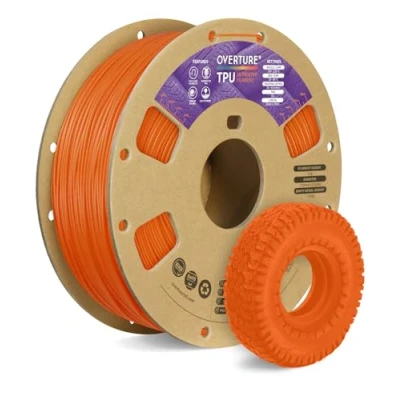 Afbeelding van OVERTURE TPU Filament 1.75mm Flexible Roll, 95A Soft 3D Printer Filament, 1kg Spool (2.2 lbs), Dimensional Accuracy +/ 0.02 mm(Orange)