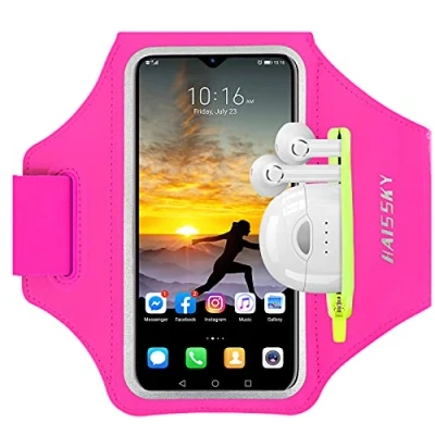 Afbeelding van HAISSKY Running Armband met Oordopjes Tas Sport Telefoon voor iPhone 15 Pro Max/14 Pro/13 Max/12/12 Pro/11/XS/XR/X/8 Plus Houder Case Rits Pocket Telefoons tot 6,9