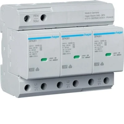 Afbeelding van Hager oversp bev t1 t2 3p uc 350 v iimp 25 ka up 1 5 kv tnc sign contact spa800