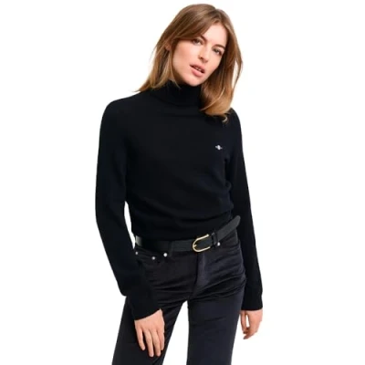 Afbeelding van GANT Extrafine Rollneck Trui, Dames, Maat: Medium, Black