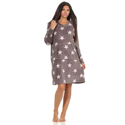 Afbeelding van NORMANN Wäschefabrik Damesnachthemd, huisjurk in leuke sterlook, van knuffelzacht coral fleece, roze, 48 50