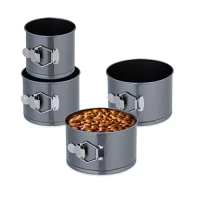 Afbeelding van Relaxdays springvorm, set van 4, Ø 12, 14, 16, 18 cm, hoog, staal, taartvorm met antiaanbaklaag, bakvormen, antraciet