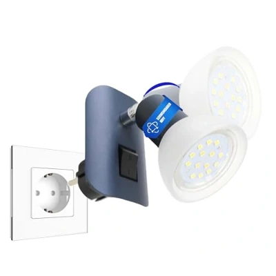 Afbeelding van Trango LED Stekkerlamp 11 045 *CALI* in antraciet mat met glazen kap incl. 1x GU10 lamp 3000K warm wit &amp; tuimelschakelaar Leeslamp, keukenlamp, fittinglamp, wandlamp