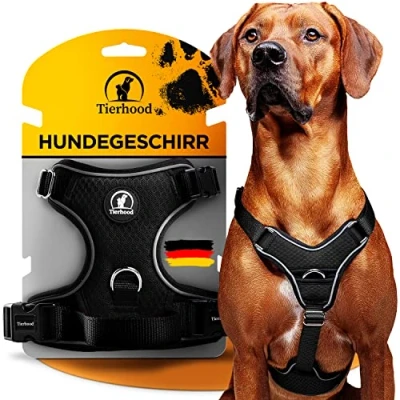 Afbeelding van Tierhood Hondentuigje, reflecterend hondentuigje voor kleine tot grote honden, anti trekhondenharnas gevoerd, middelgrote zwart
