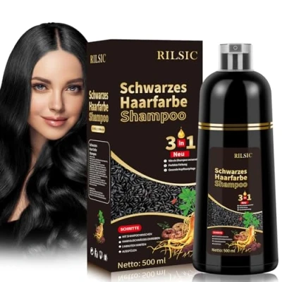 Afbeelding van Black Hair Dye Shampoo 3 in 1, zwarte haarkleurshampoo tegen grijs haar, onmiddellijke haarkleurshampoo, kleurshampoo zwart, voor mannen en vrouwen, 500 ml