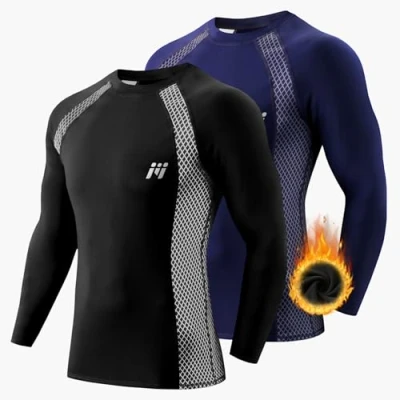Afbeelding van MEETWEE Thermisch shirt voor heren, lange mouwen, compressieshirt, ondergoed, sport, basislaag, hardlopen, fietsen, fitness, Zwart + Blauw, S