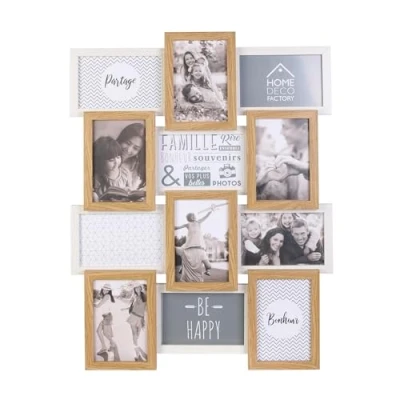 Afbeelding van Cadre Photo Multiple Pele Mele 12 Vues Bois Et Blanc Deco Souvenir