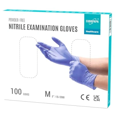 Afbeelding van EUROPAPA® 100 x nitrilhandschoenen, lila box, wegwerphandschoenen, onderzoekshandschoenen, nitril handschoenen, poedervrij, zonder latex, niet steriel, latexvrij, wegwerphandschoenen (M, Lila)