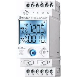 Afbeelding van Finder smarttijdrelais multifunctie 2 polig 16a 12 24v ac dc breedte 35mm kanalen joystick backlight 84 02 0 024 0000
